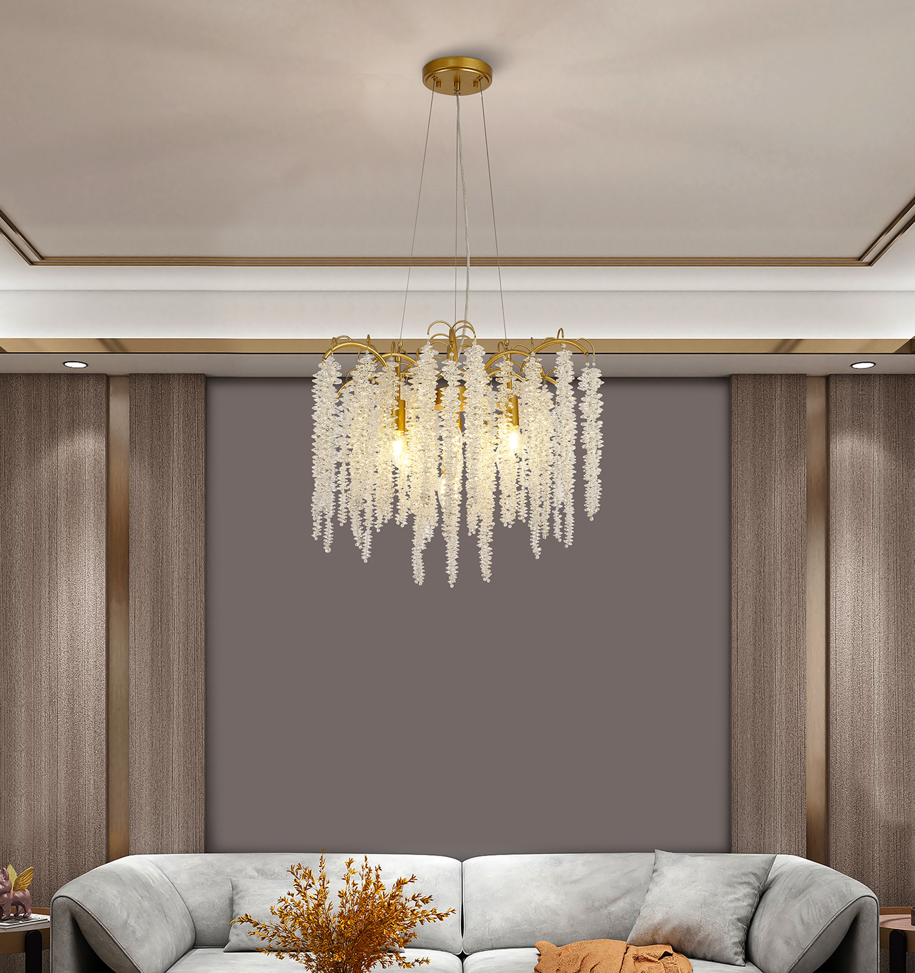 Wisteria French Gold Crystal Ceiling Lights Diyas Multi Arm Crystal Fittings